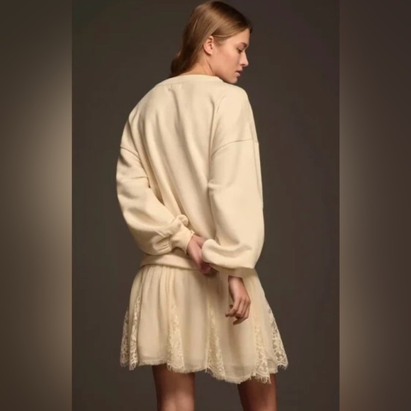 NWOT Pilcro Anthropologie Cream Graphic Twofer Mini Sweatshirt Dress - Picture 3 of 11